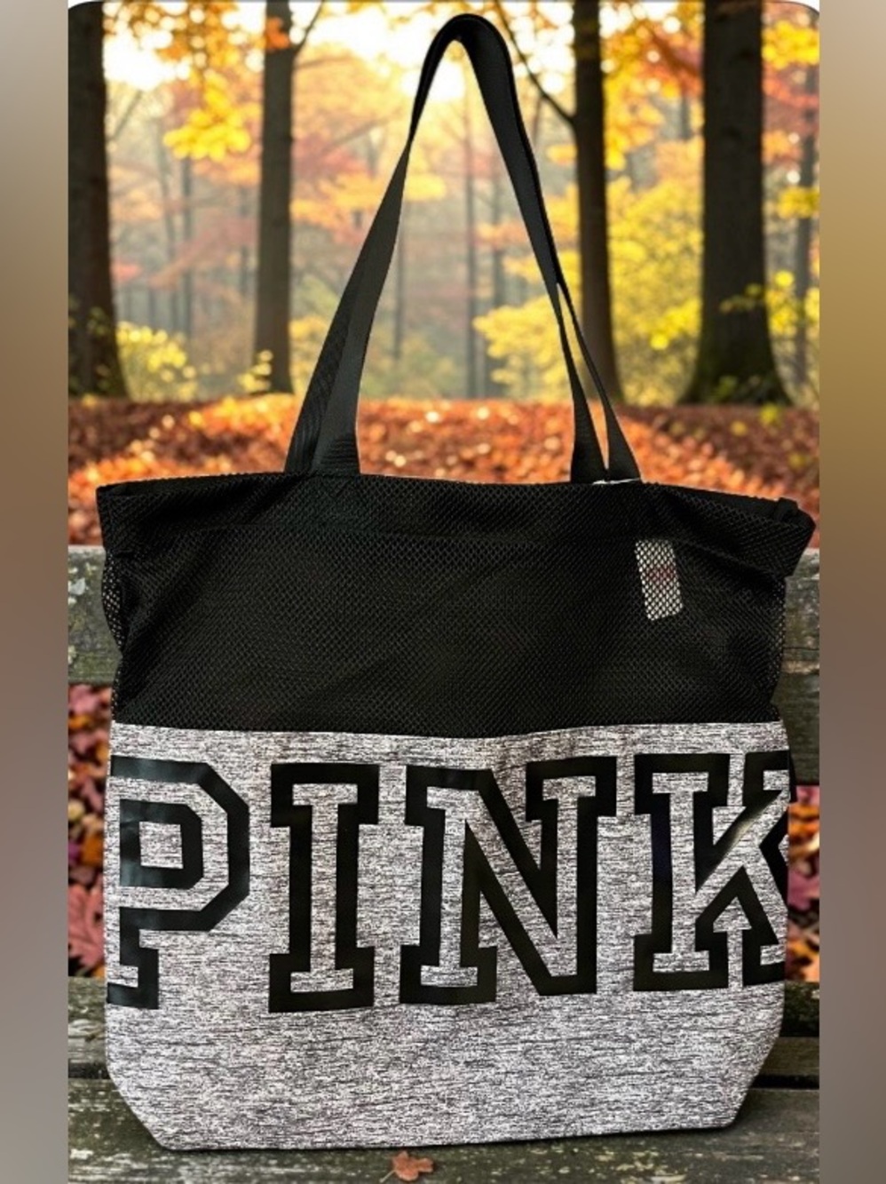 PINK Victoria's Secret Black & Gray Logo Tote Bag